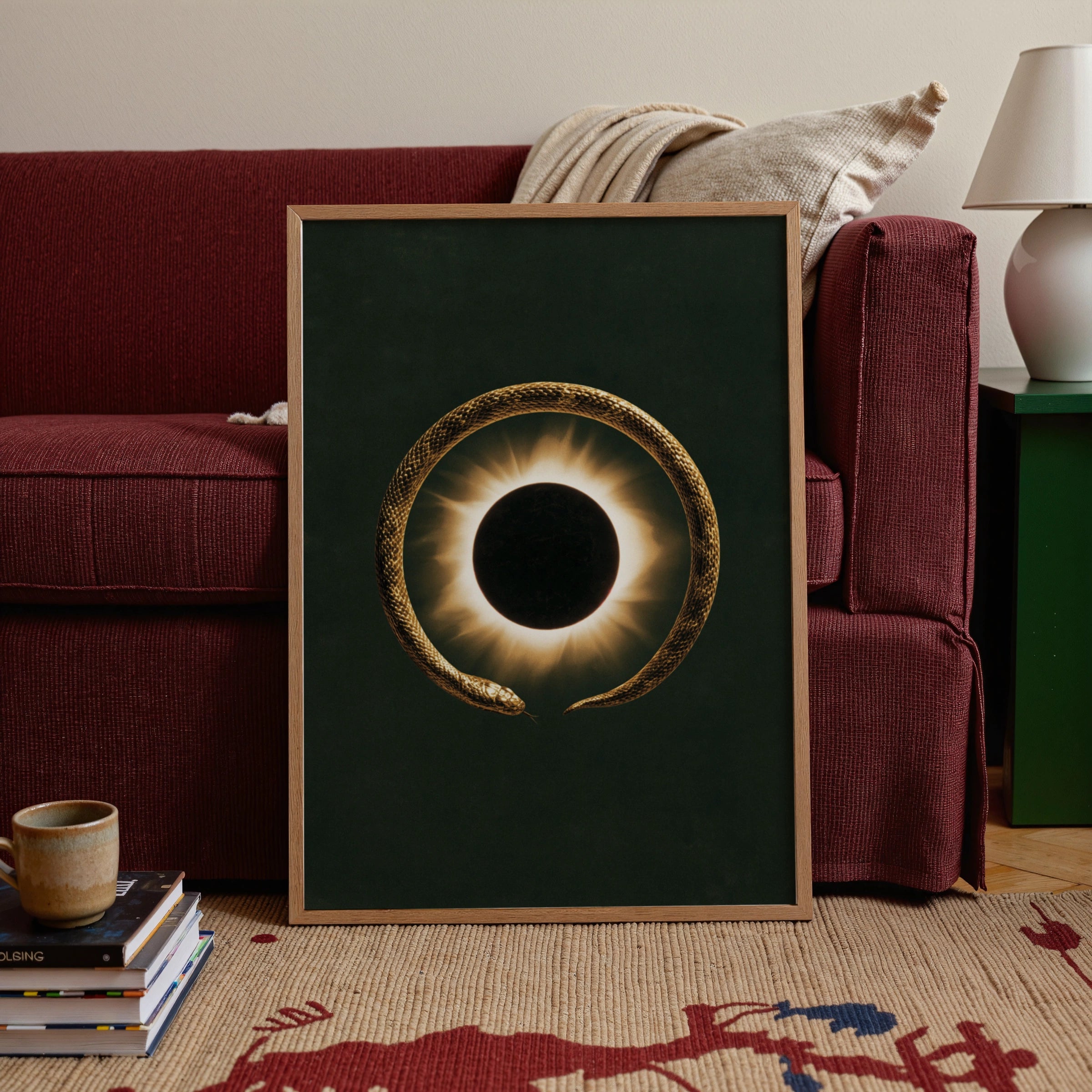 Ouroboros Snake Eclipse Poster, Gold Serpent Wall Art, Dark Mystical Print