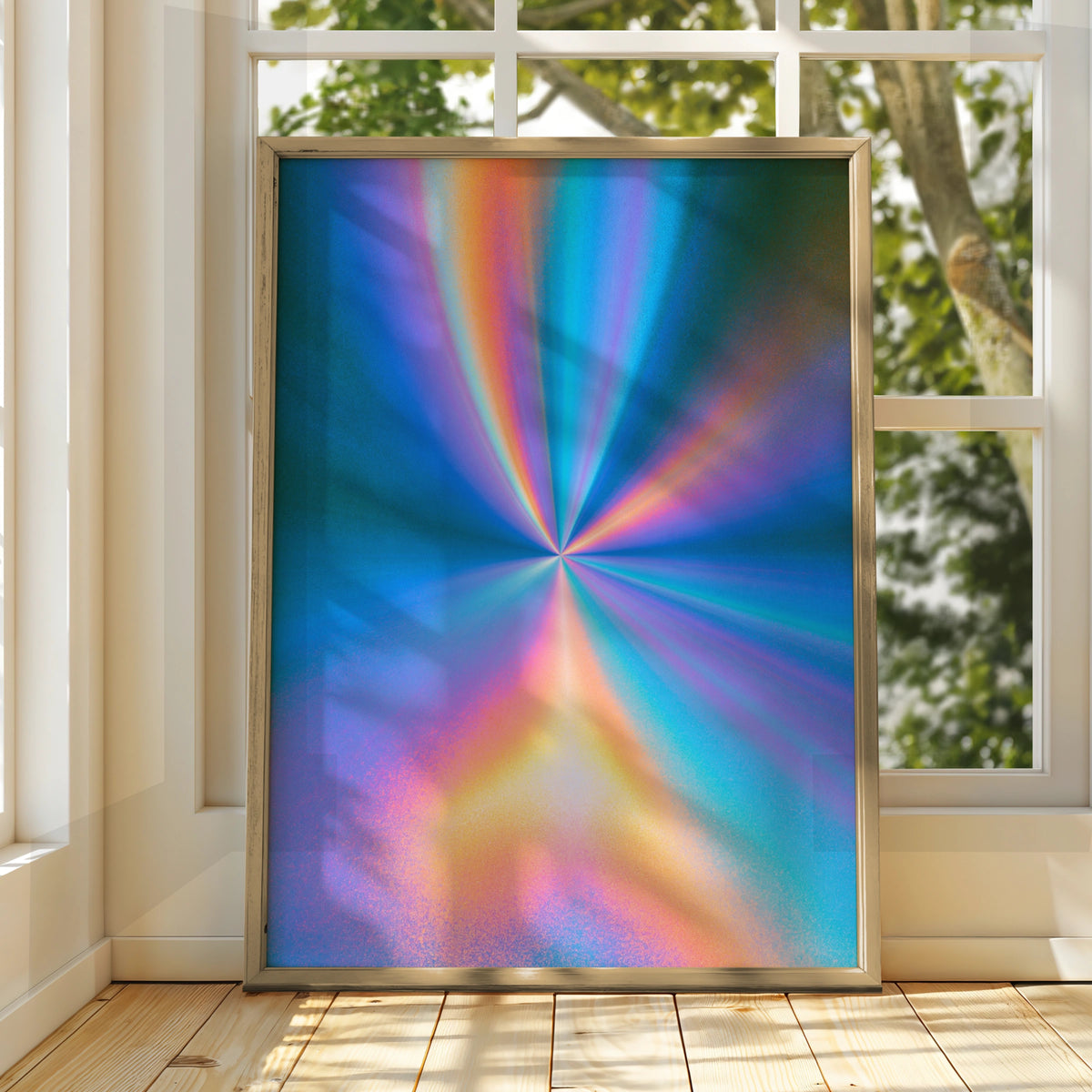 Gradient Spiritual Light Burst Poster, Rainbow Rays Abstract Wall Art Print