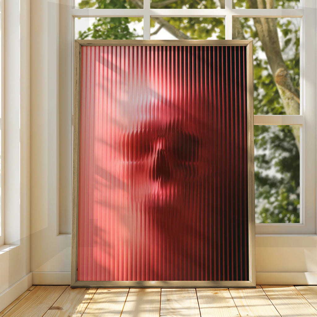 Skull Through Glass Poster, Pink Red Abstract Art Print, Dark Moody Wall Art