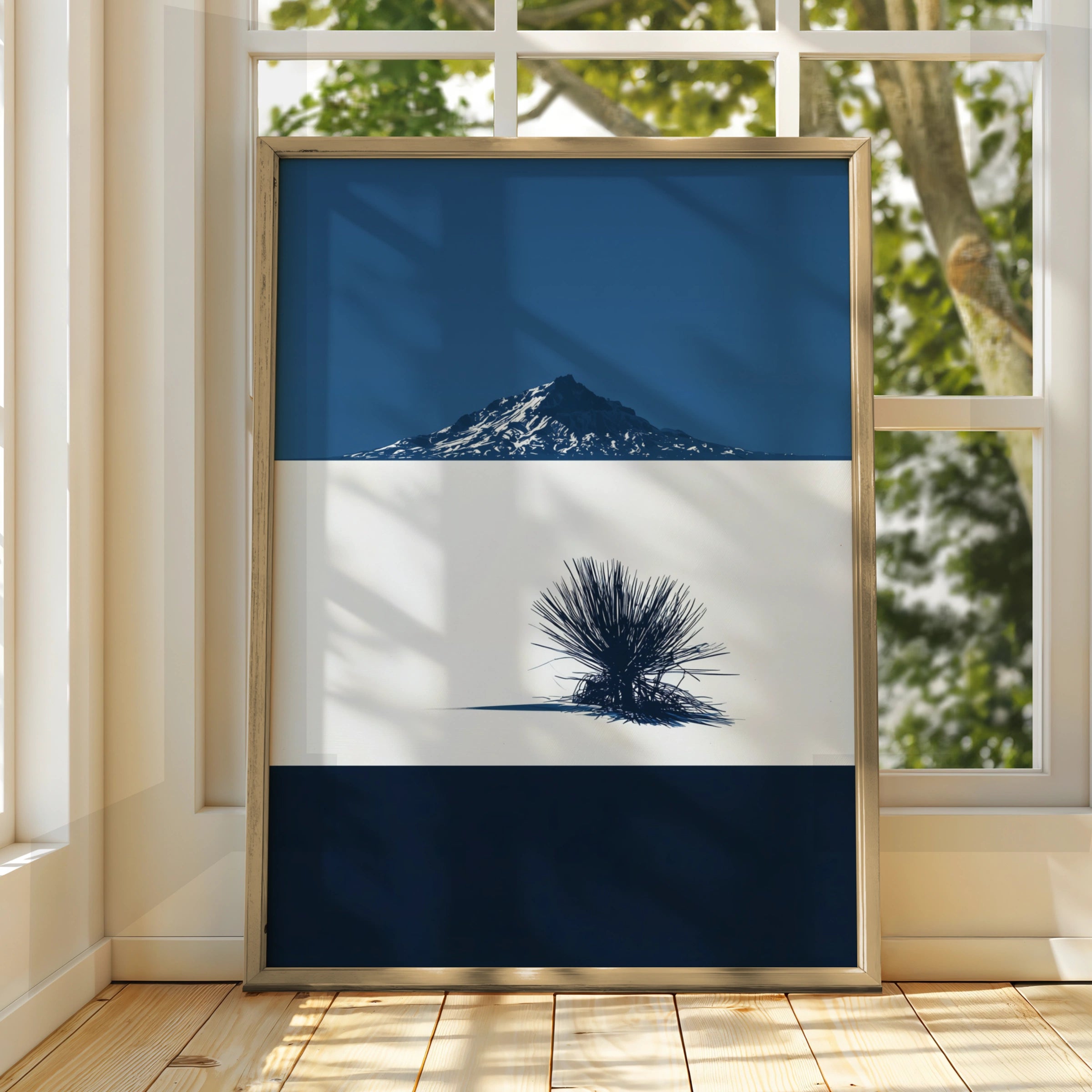 Desert Mountain Blue Poster, Minimalist Yucca Wall Art, Modern Nature Print