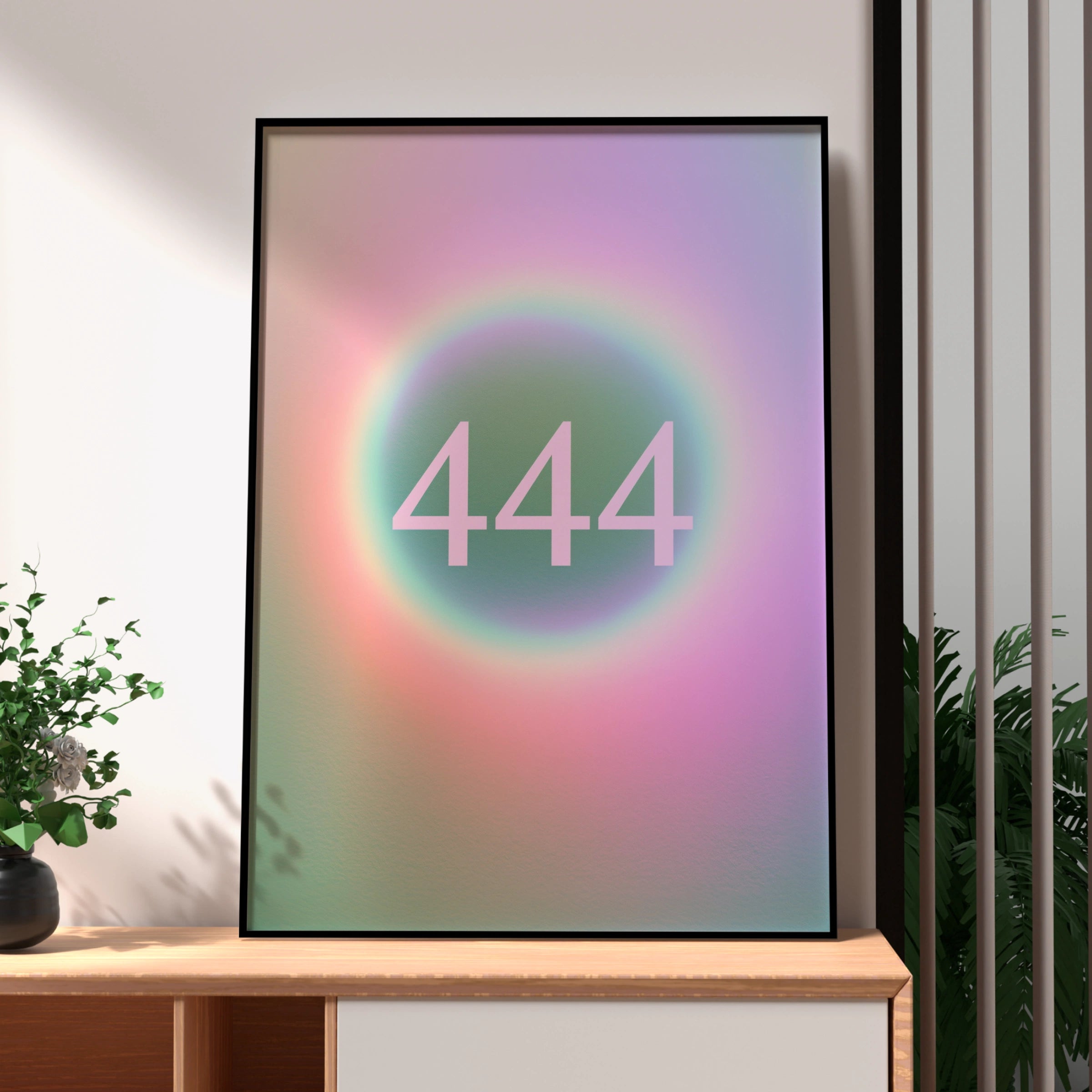 444 Angel Number Poster, Spiritual Wall Art, Pastel Holographic Print