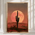 Cactus Boho Sunset Poster, Desert Moon Wall Art, Saguaro Silhouette Print