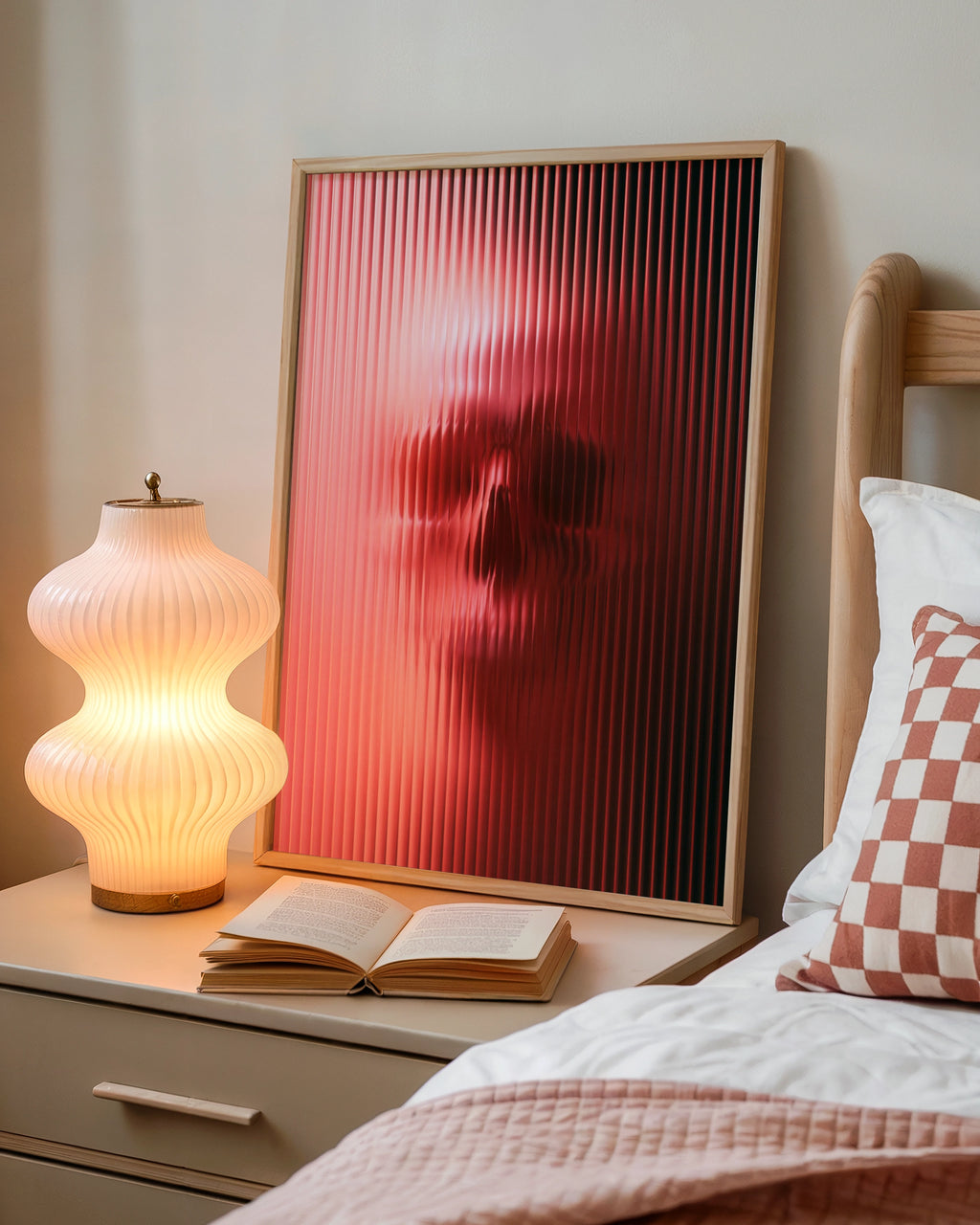 Skull Through Glass Poster, Pink Red Abstract Art Print, Dark Moody Wall Art