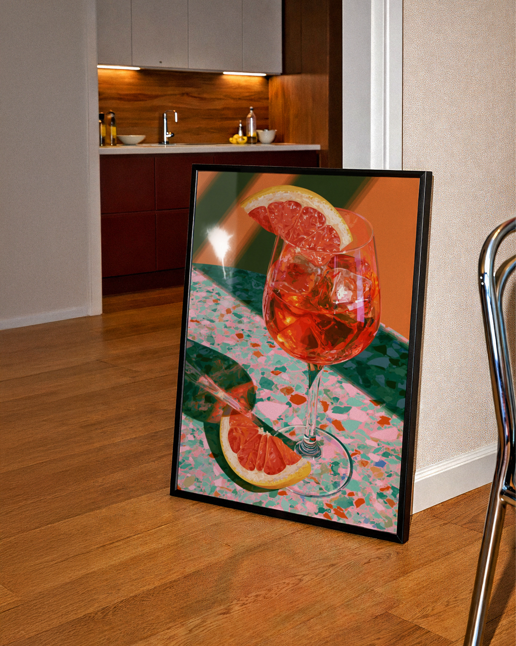 Spritz Cocktail Orange Red Poster, Terrazzo Bar Art, Retro Kitchen Print