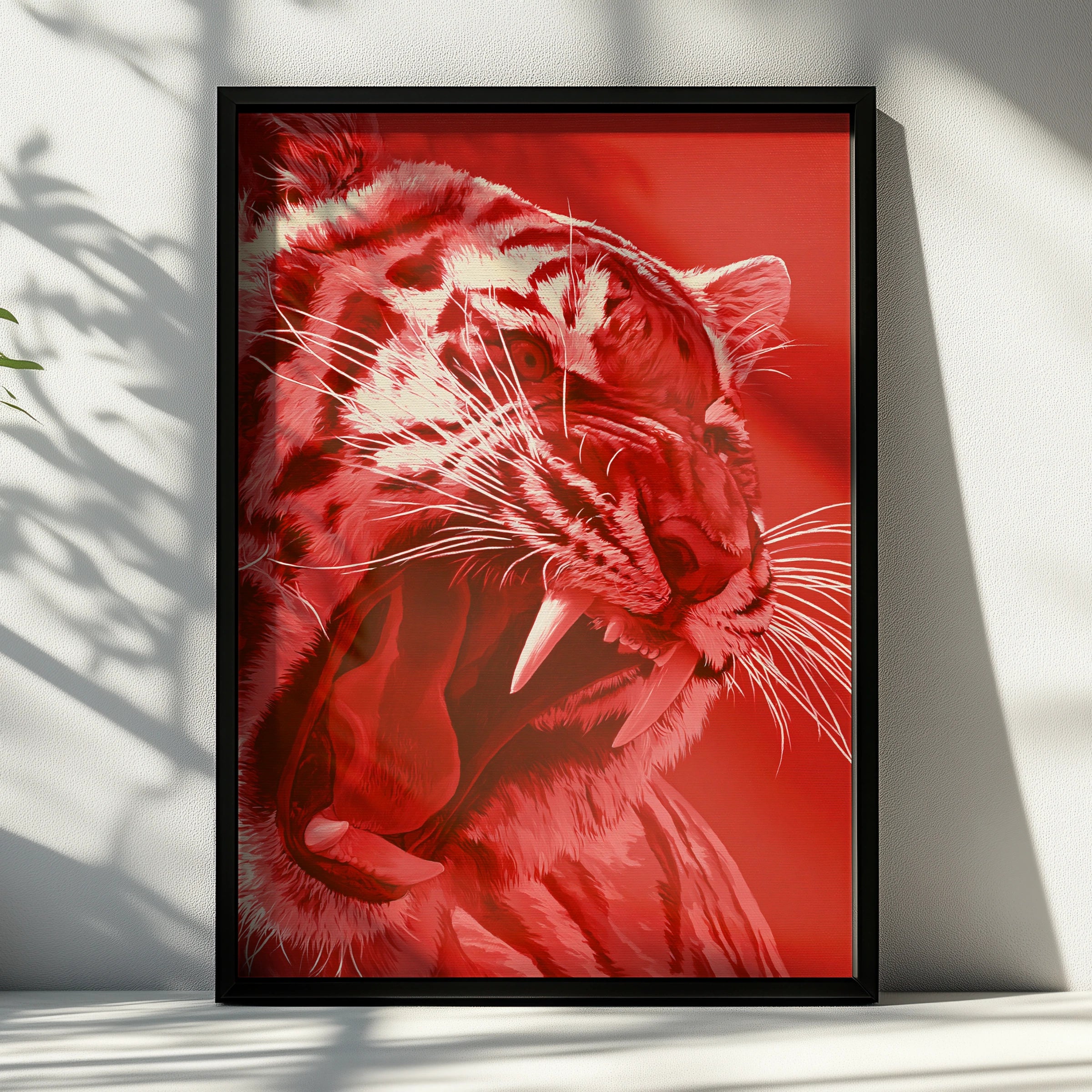 Red Tiger Growling Wall Art Poster, Bold Wildlife Print, Modern Animal Art