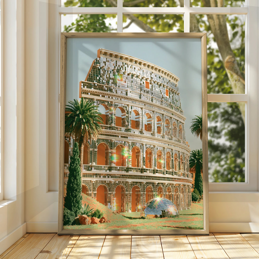 Colosseum Mirror Poster, Rome Wall Art, Surreal Architecture Print, Modern Glam
