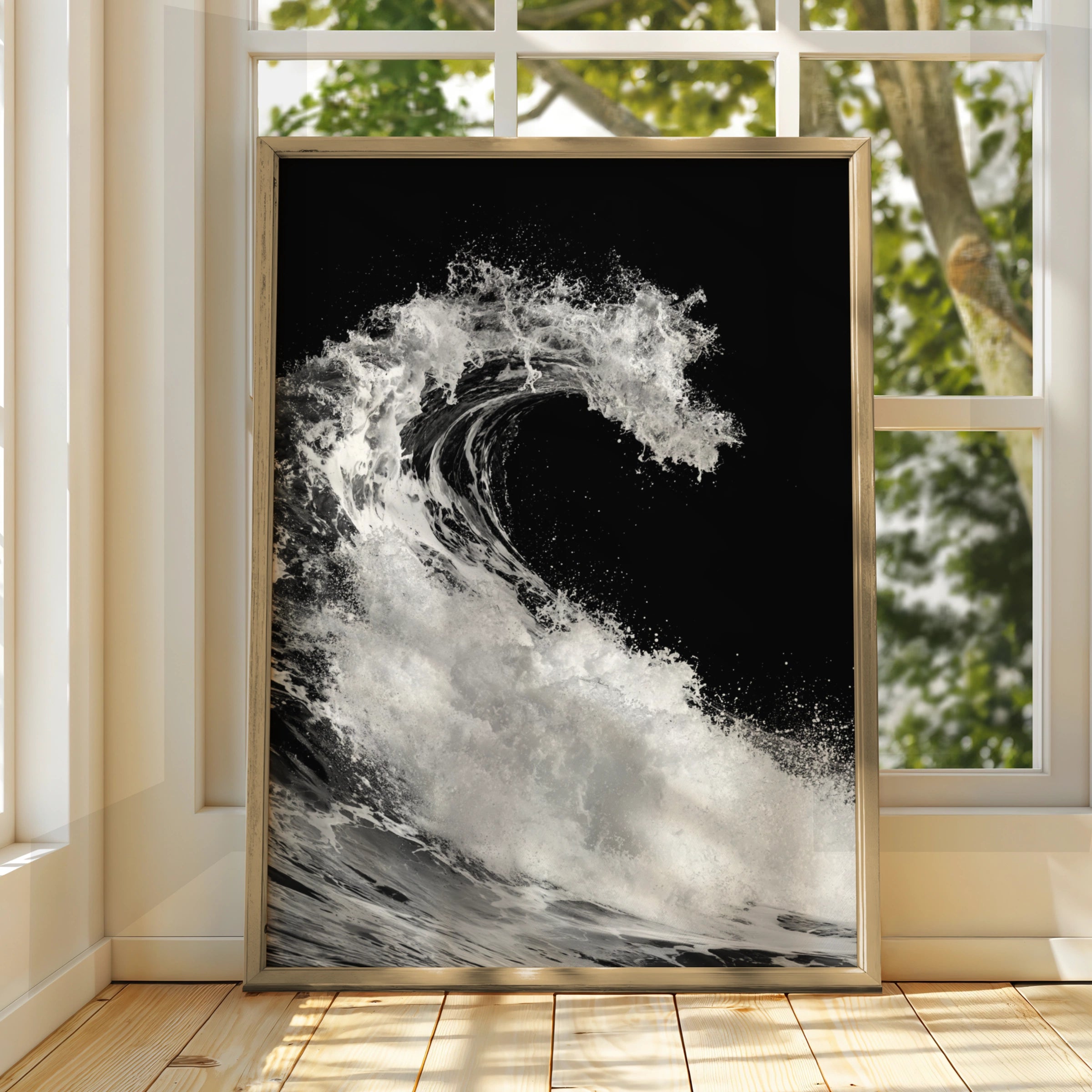 Black White Ocean Wave Poster, Dramatic Sea Photography Print, Monochrome Wall Art