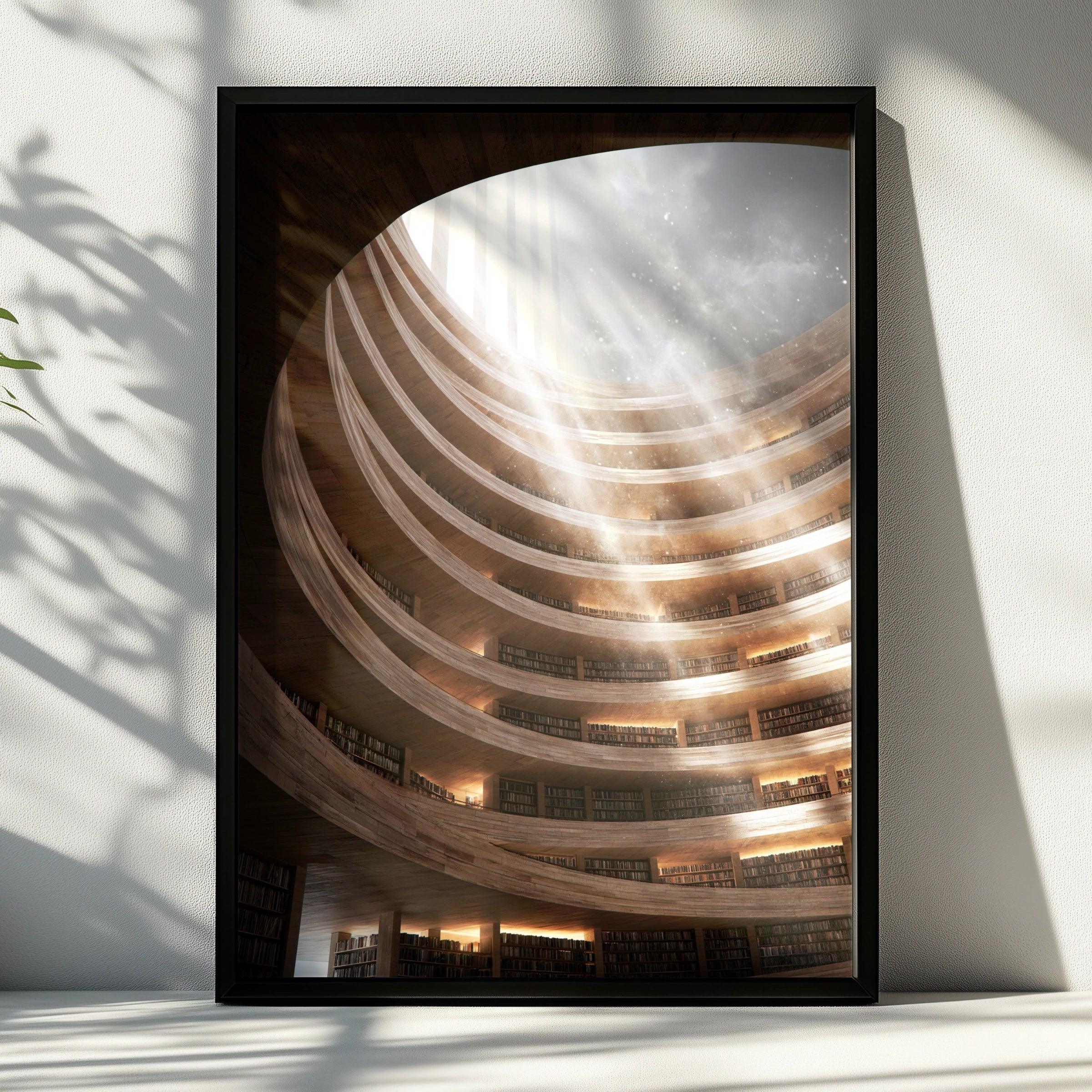 Grand Library Sunray Interior Poster, Circular Bookshelf Architecture Print