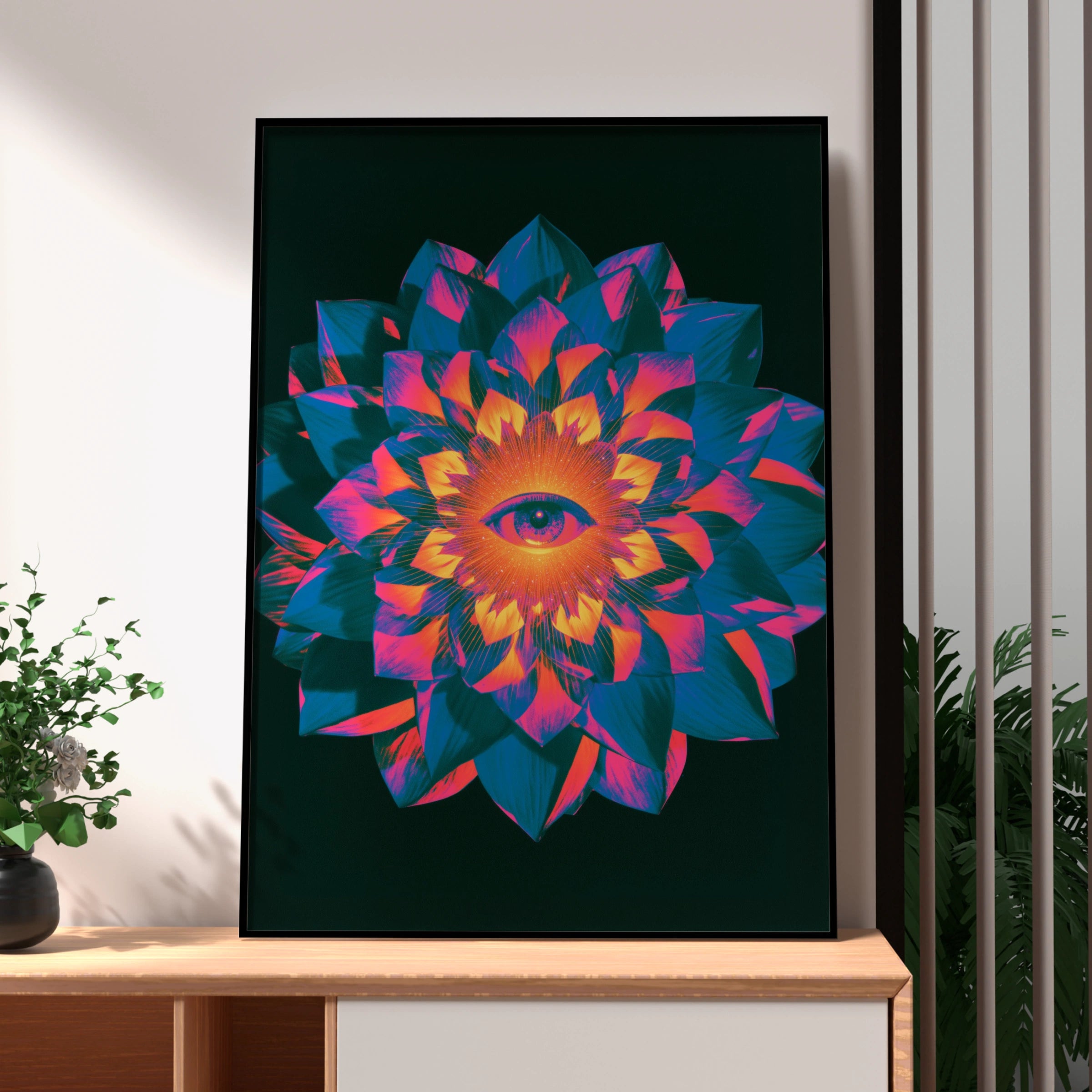 All Seeing Eye Spiritual Mandala Poster, Psychedelic Floral Wall Art