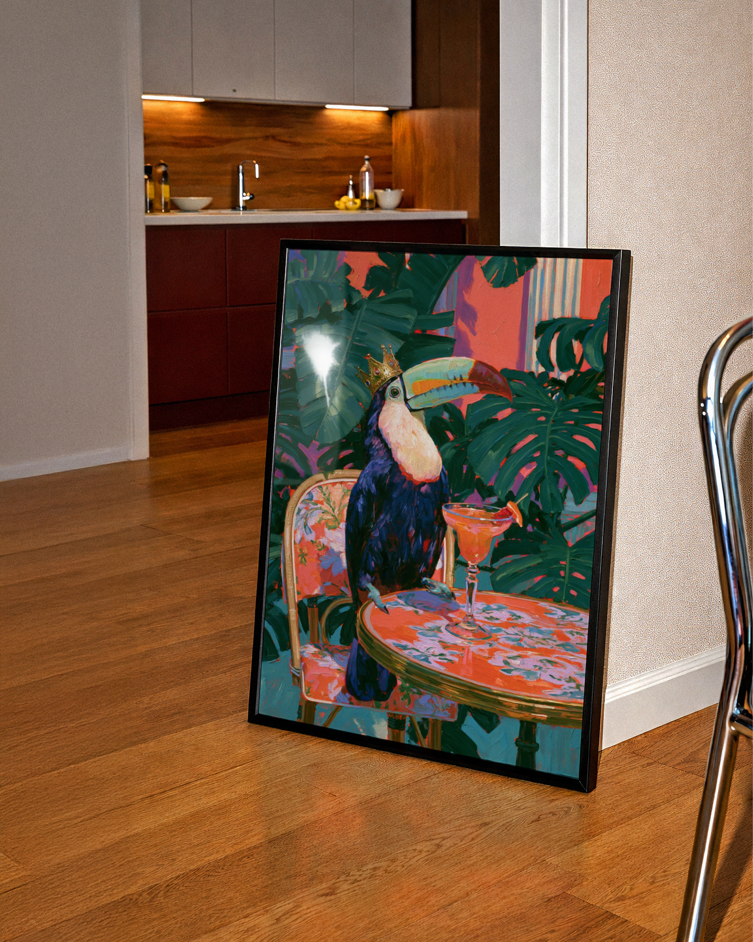 Crowned Toucan Cocktail Table Poster, Tropical Bird Art Print, Bold Maximalist