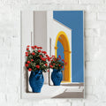 Greek Courtyard Blue Vases Poster, Mediterranean Architecture Wall Art Print