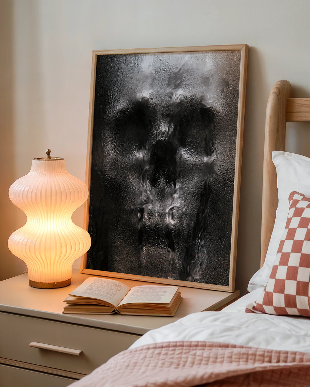 Skull Through Wet Glass Poster, Dark Gothic Wall Art, Moody Monochrome Print