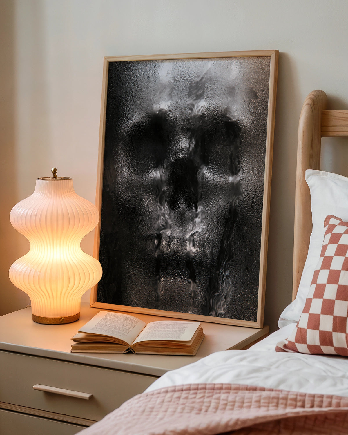 Skull Through Wet Glass Poster, Dark Gothic Wall Art, Moody Monochrome Print