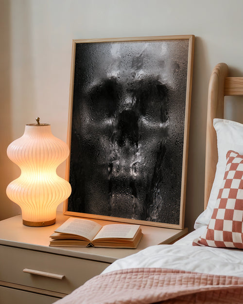 Skull Through Wet Glass Poster, Dark Gothic Wall Art, Moody Monochrome Print