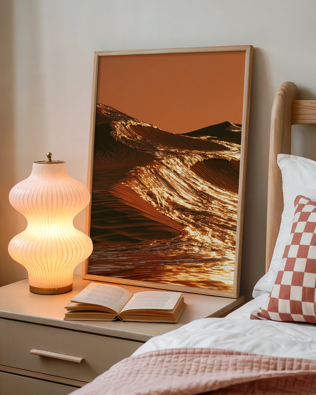 Sand Dunes Golden Water Surreal Desert Wave Poster, Abstract Art Print