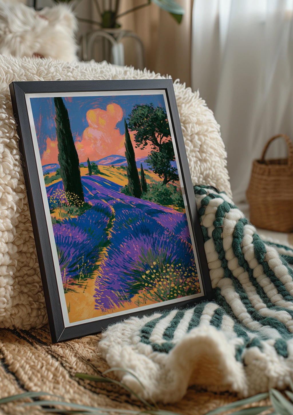 Lavender Fields Poster, Provence France Wall Art, Colourful Landscape Print