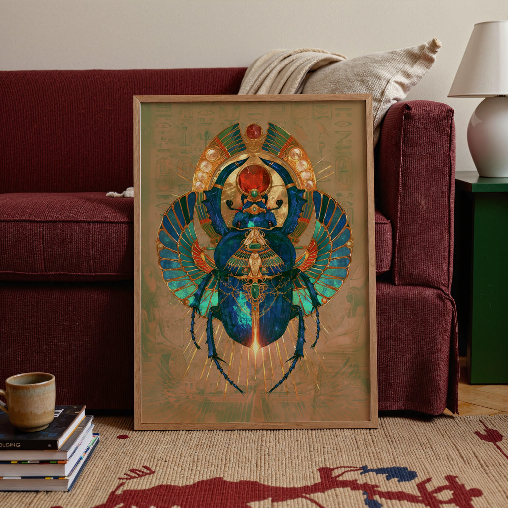 Egyptian Scarab Beetle Wall Art Poster, Metallic Gold Ancient Egypt Print