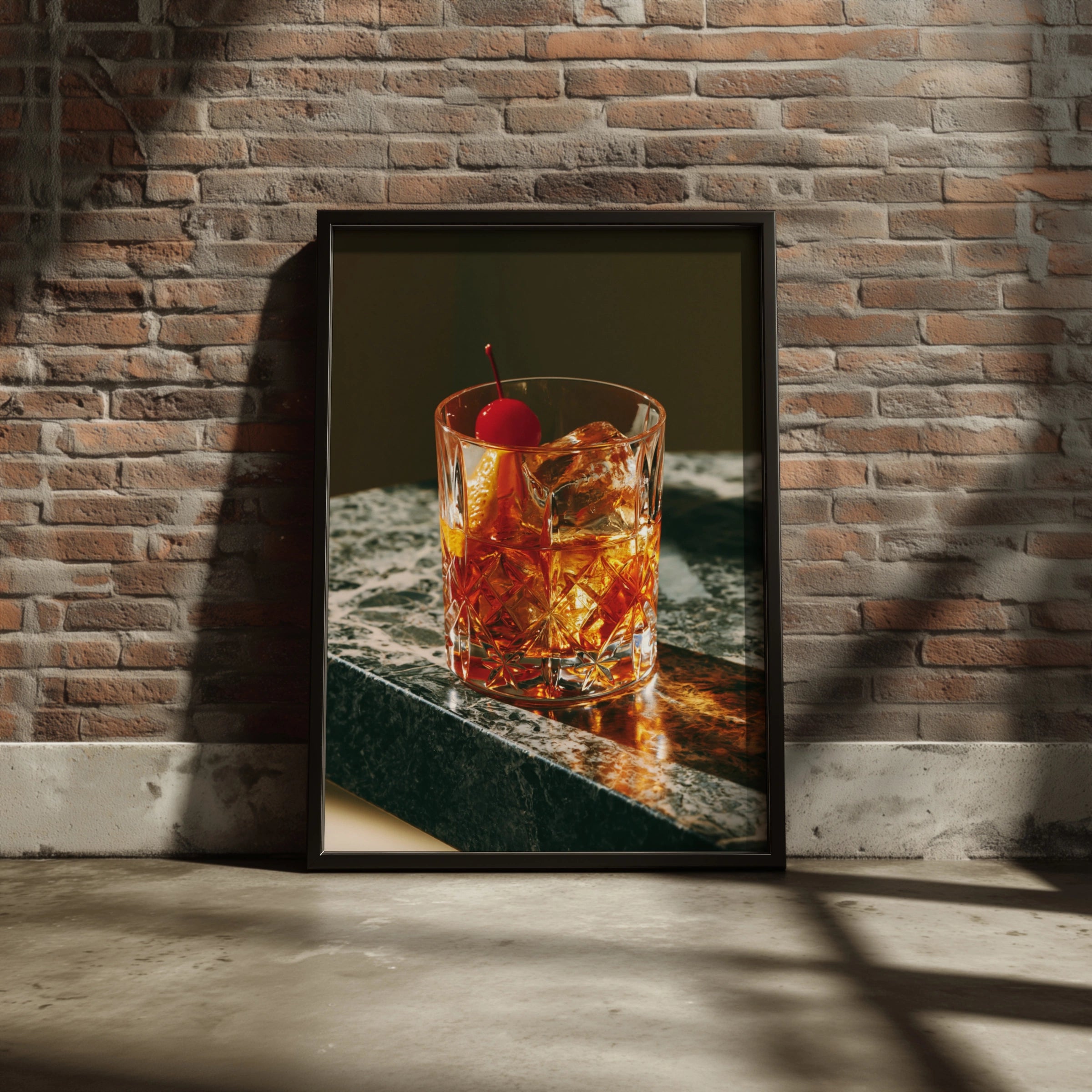 Old Fashioned Cocktail Poster, Whisky Bar Wall Art, Marble, Moody Print