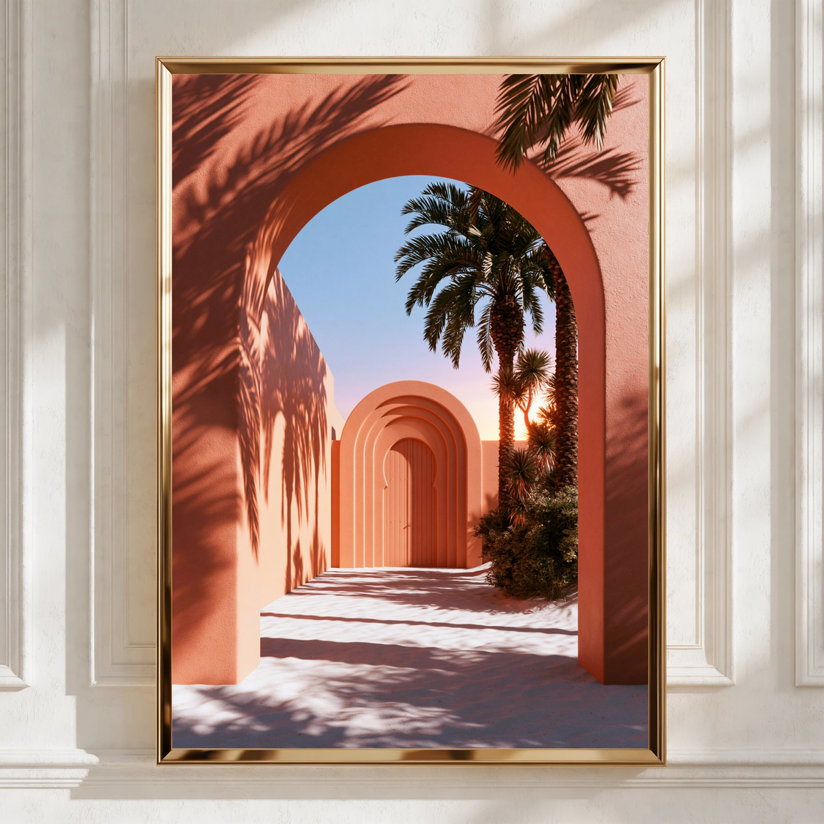 Middle East Arch Palm Tree Poster, Terracotta Architecture Wall Art, Minimalist