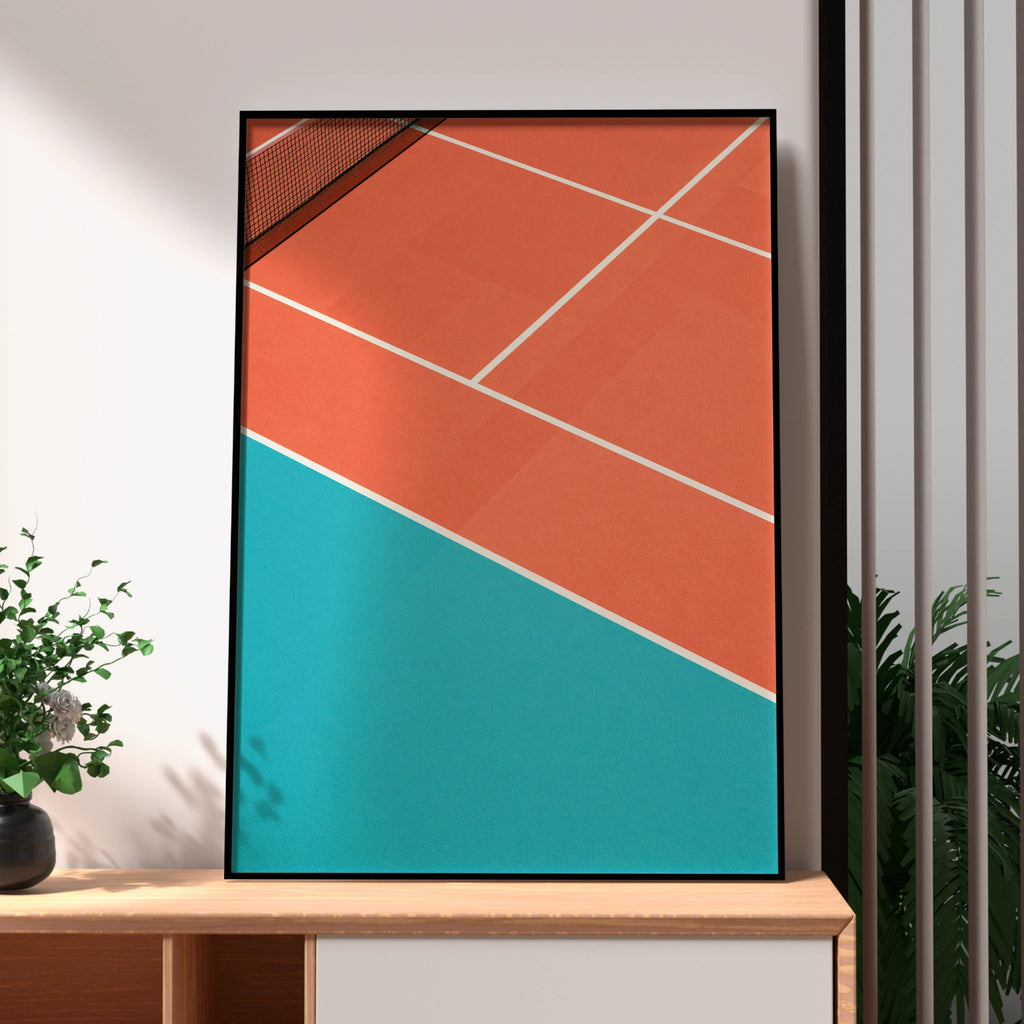 Tennis Court Poster, Minimalist Sport Wall Art, Terracotta Teal Print