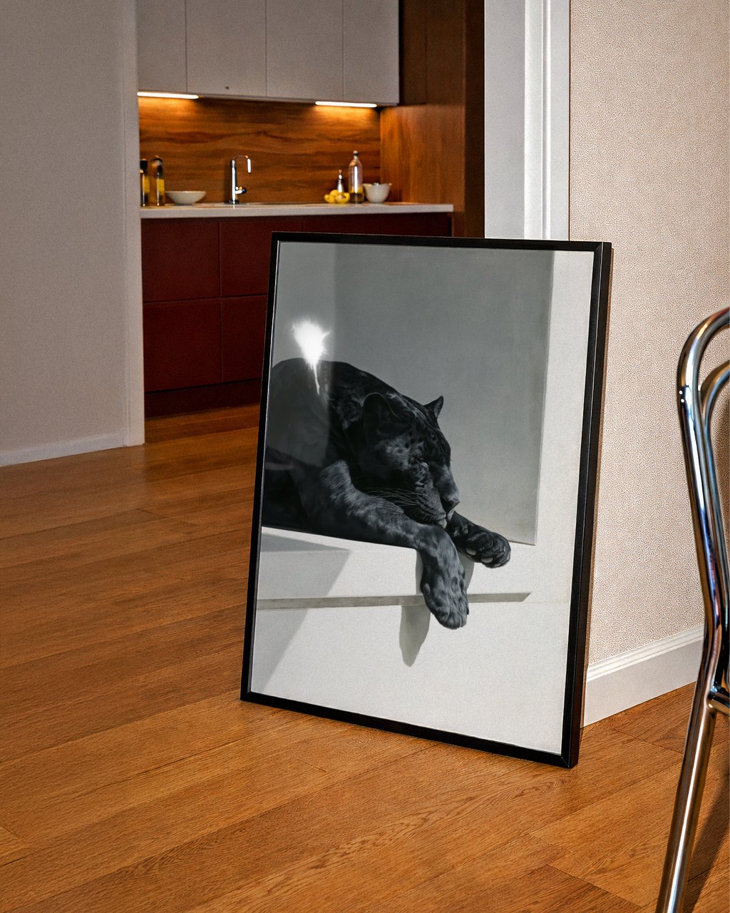 Sleeping Black Panther Poster, Monochrome Wildlife Wall Art, Minimalist Print