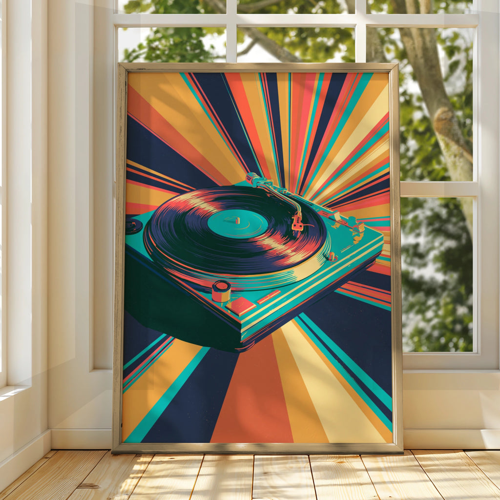 Record Player Poster, Vinyl Turntable Wall Art, Retro Pop Art Print