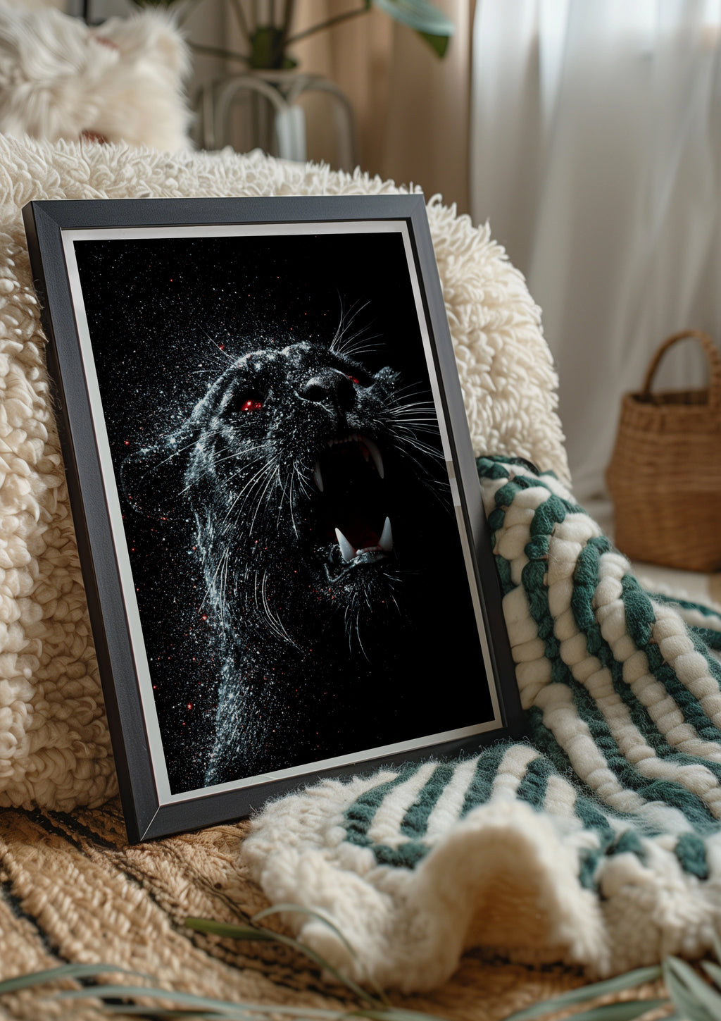 Black Panther Red Eyes Poster, Roaring Big Cat, Dark Dramatic Wall Art