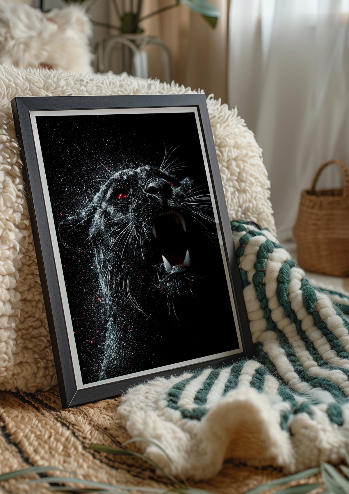 Black Panther Red Eyes Poster, Roaring Big Cat, Dark Dramatic Wall Art