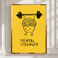 Mental Strength Brain Weightlifting Poster, Motivational Wall Art, Yellow Bold Print
