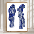 Blue Macaw Parrot Pair Poster, Indigo Tropical Bird Wall Art Print