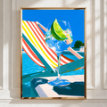 Gin & Tonic Poolside Sun Lounger Art Print, Summer Cocktail Poster, Pop Art Style