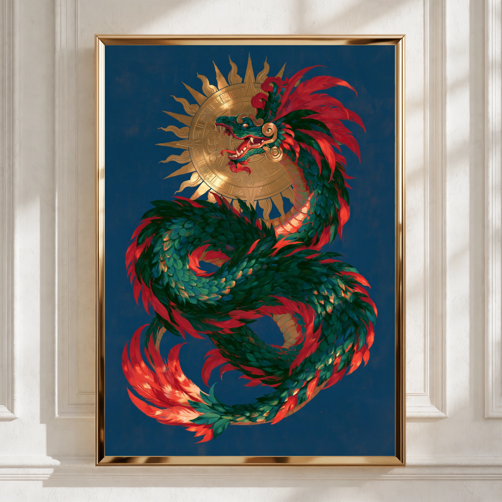 Quetzalcoatl Aztec God Poster, Feathered Serpent Wall Art, Mythology Print