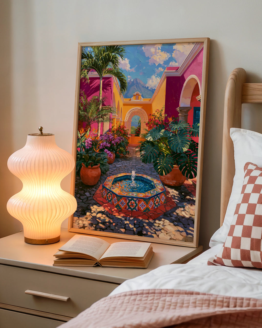 Guatemala Courtyard Poster, Colourful Tiled Fountain, Latin America Wall Art