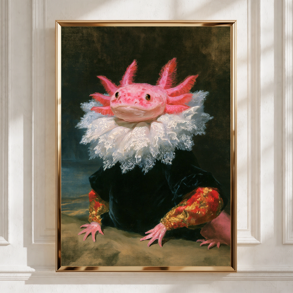 Axolotl Portrait Poster, Renaissance Style, Funny Animal Wall Art Print