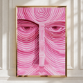Pink Face Portrait Poster, Abstract Line Art Print, Psychedelic Wall Art