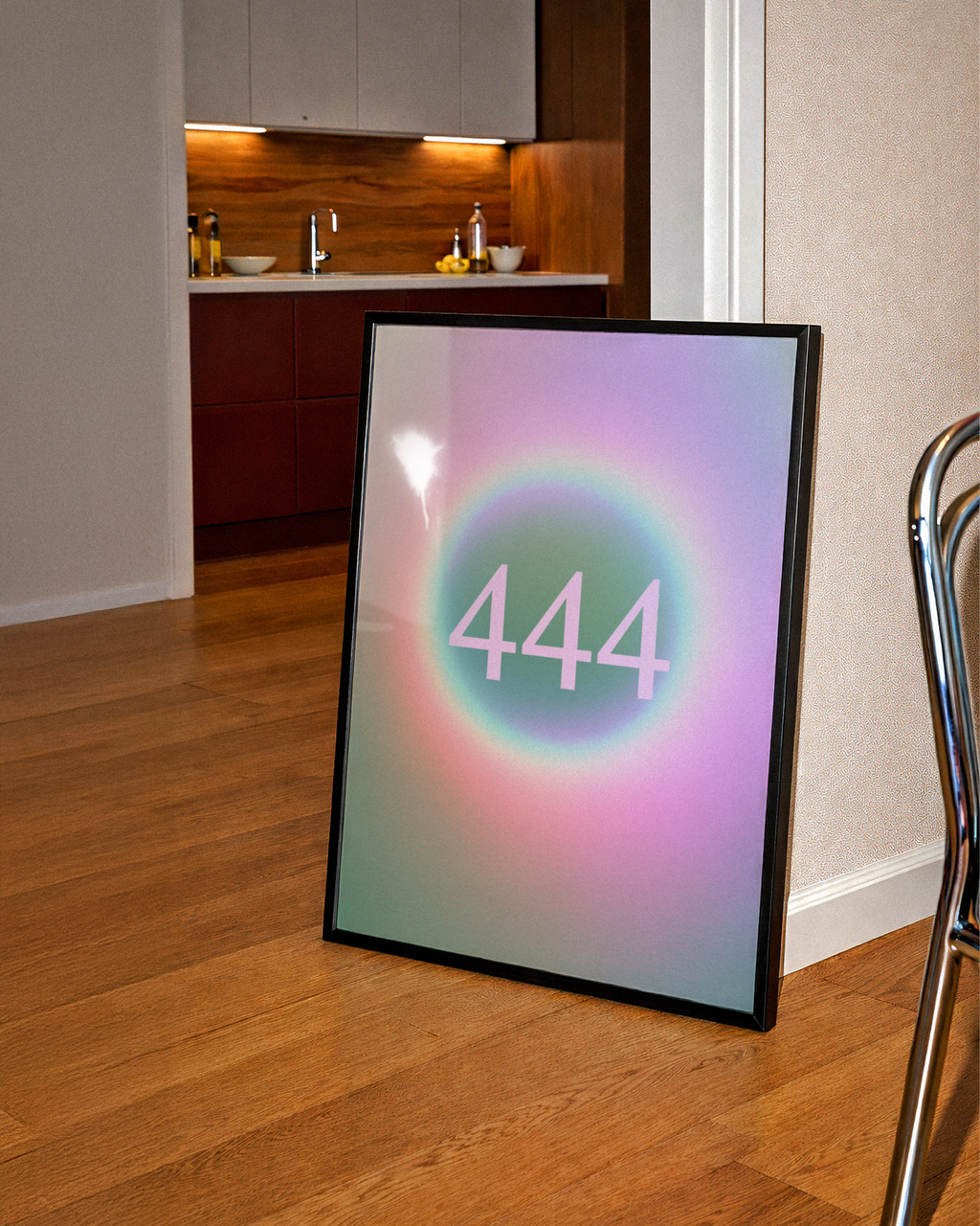 444 Angel Number Poster, Spiritual Wall Art, Pastel Holographic Print