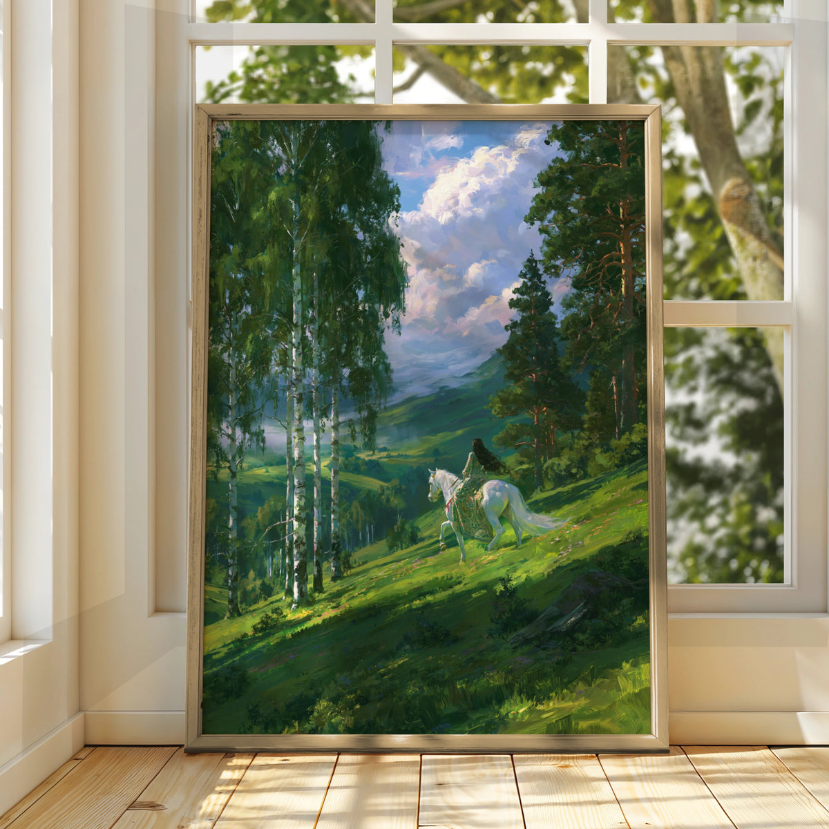 Pre-Raphaelite Woman Horse Riding, Forest Valley Poster, Romantic Art Print