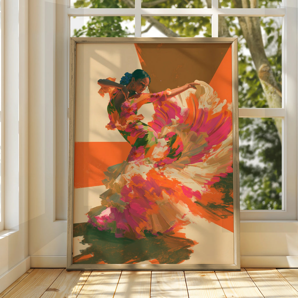 Flamenco Dancer Wall Art Poster, Spanish Dance Print, Bold Brushstroke Style