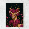 Antelope Flowers Stars Poster, Dark Floral Animal Wall Art, Celestial Print