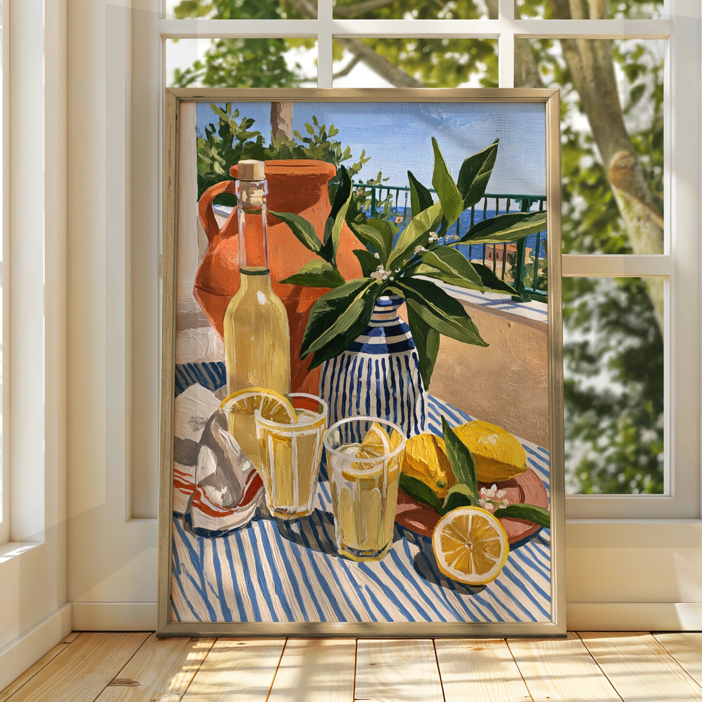Limoncello Terrace Italy Still Life Poster, Mediterranean Wall Art Print