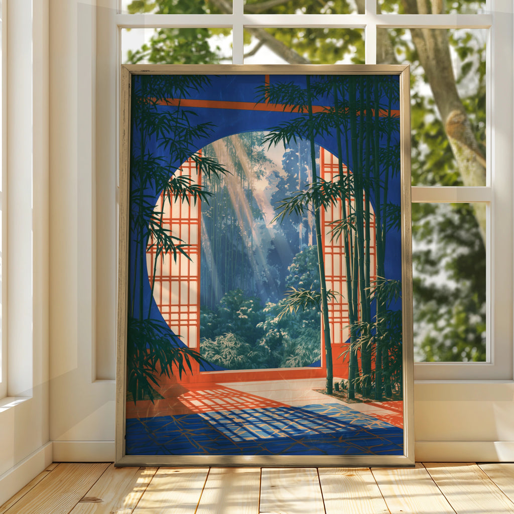 Japanese Bamboo Garden Arch Poster, Shoji Screen Wall Art, Zen Print