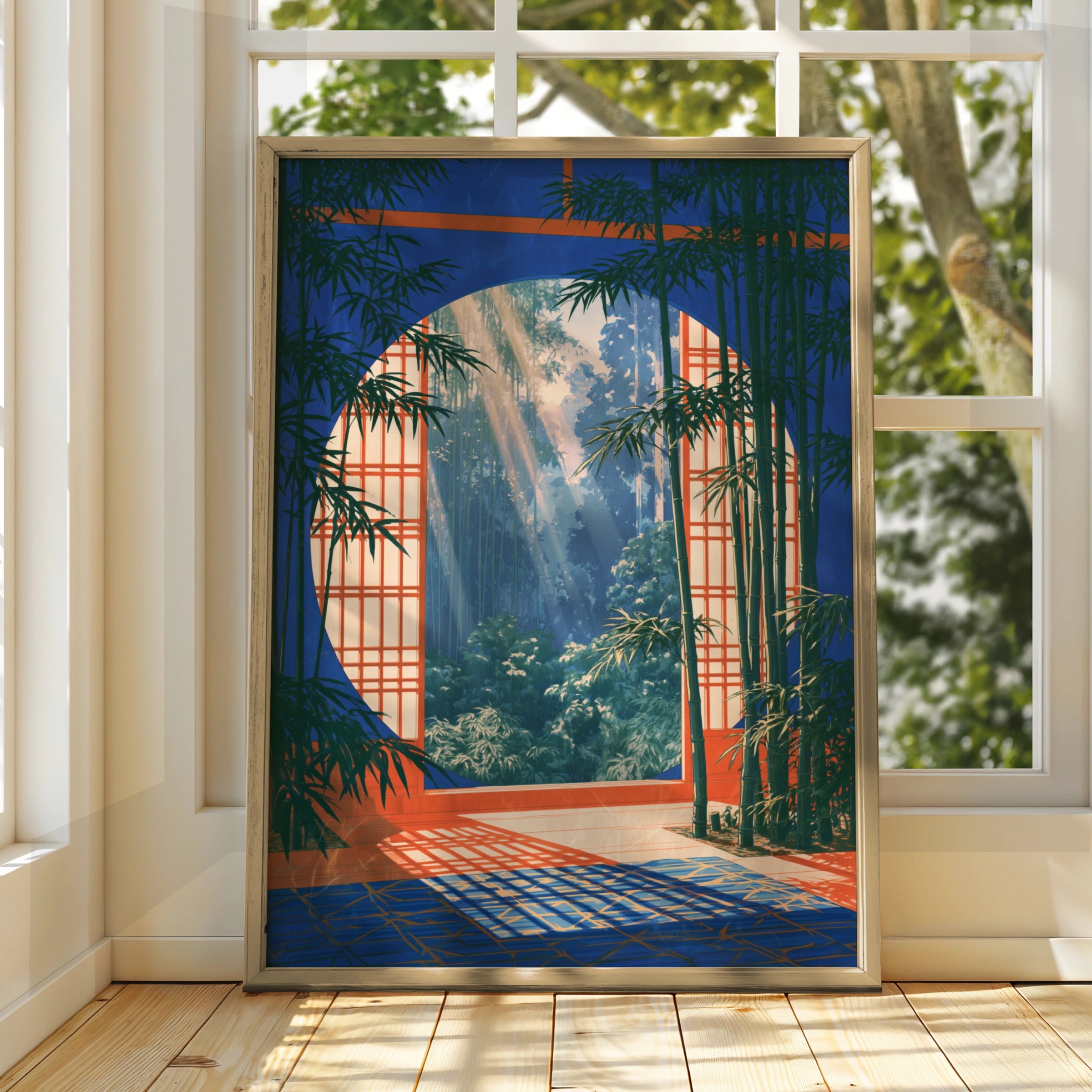 Japanese Bamboo Garden Arch Poster, Shoji Screen Wall Art, Zen Print