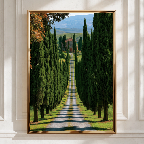 Tuscany Cypress Boulevard Wall Art Poster, Italian Countryside Print, Nature Landscape