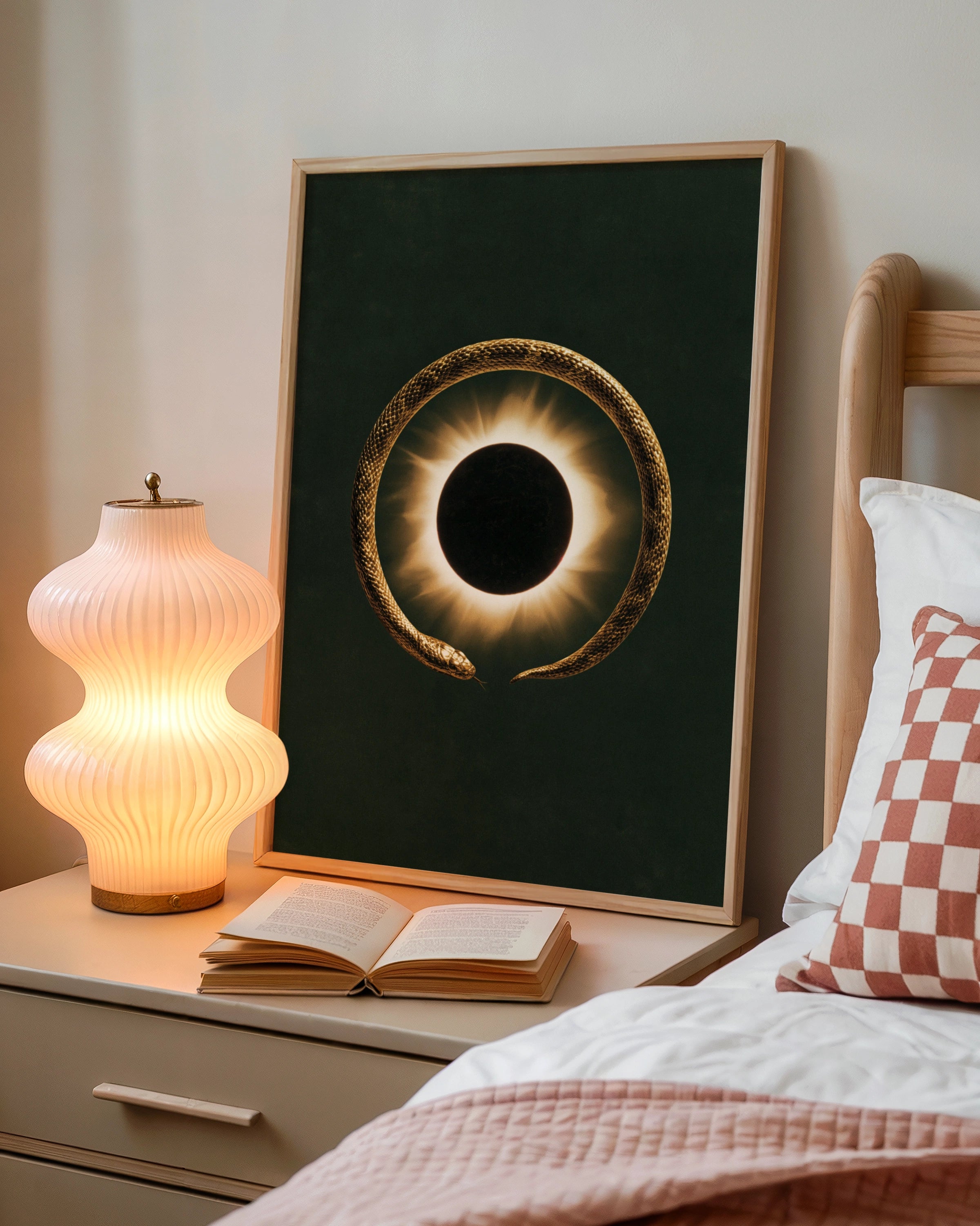 Ouroboros Snake Eclipse Poster, Gold Serpent Wall Art, Dark Mystical Print