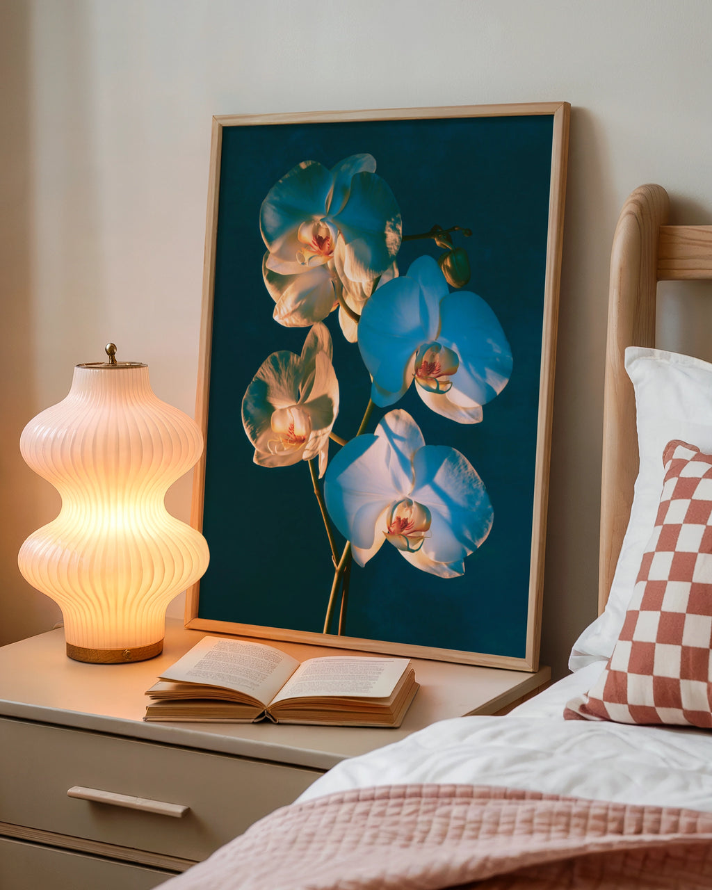 Orchid Shadow Play Botanical Poster, Teal Floral Wall Art, Moody Photo Print