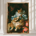 Cat Playing Lute Poster, Baroque Animal Portrait, Renaissance Musician Wall Art