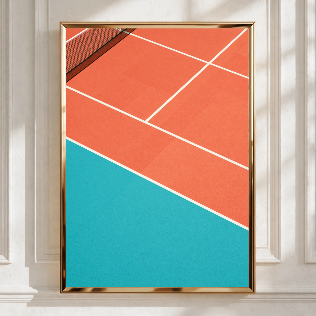 Tennis Court Poster, Minimalist Sport Wall Art, Terracotta Teal Print