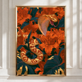 Golden Cobra Snake Flowers Poster, Botanical Wildlife Wall Art Print