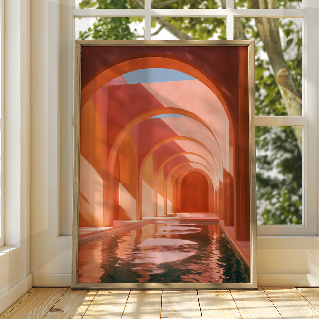 Terracotta Arch Corridor Wall Art Poster, Moroccan Architecture Print