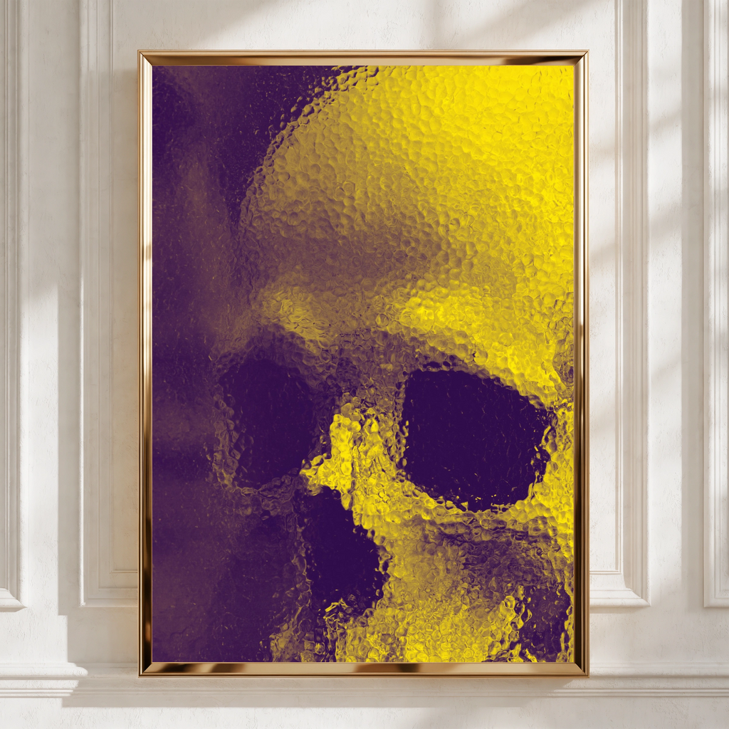 Yellow Glass Skull Poster, Dark Gothic Wall Art, Bold Modern Print